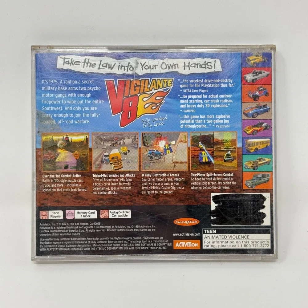 Vigilante 8 Sony PlayStation 1 PS1‎ 1998 Activision SLUS-00510 Black Disc Retro